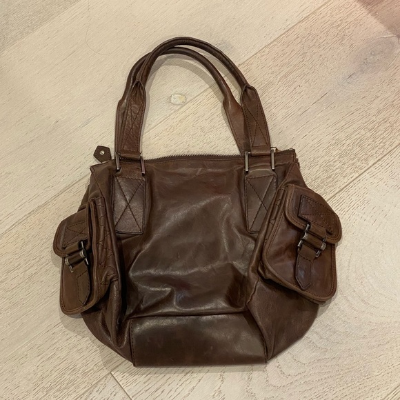 Brown Leather Shoulder Bag with Pockets - Picture 6 of 10